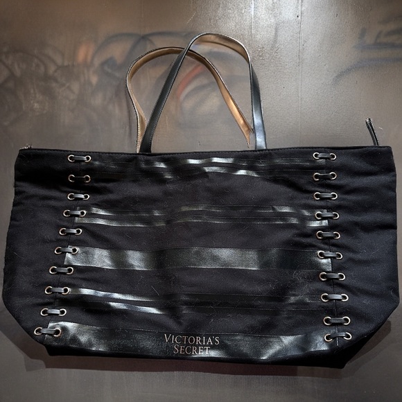 Victorias Secret Lace Up Corset Black & rose Gold Weekender Travel Tote Bag - Picture 5 of 9